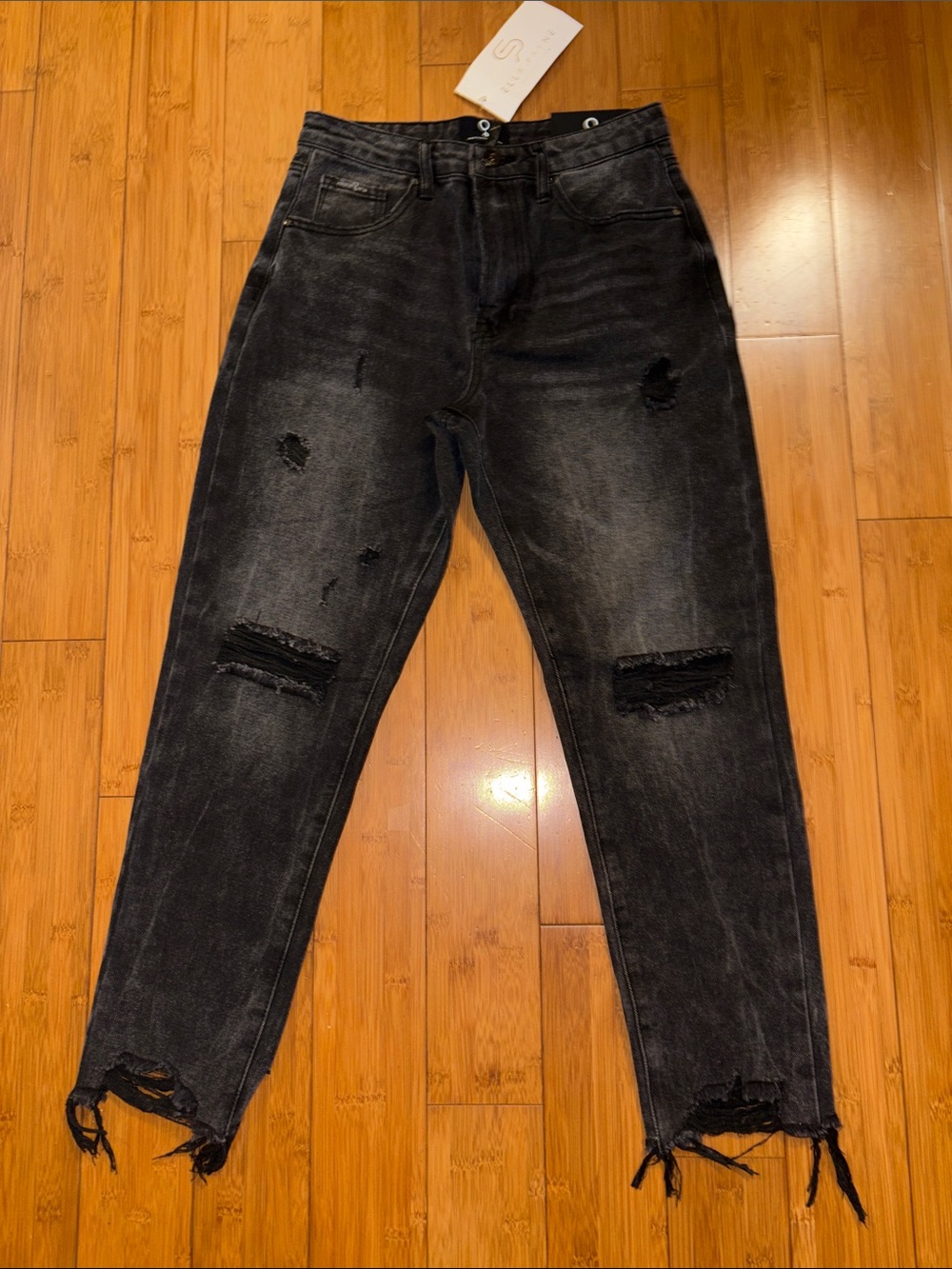 Ella Payne Washed Black Distressed Boyfriend Jeans Sz 1 - 24W High Waist NWT